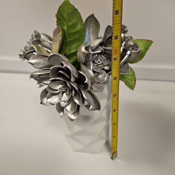 Silver Floral Arrangement in White Vase - Picture 5 of 7